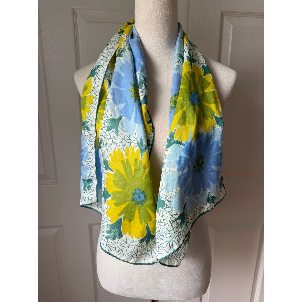 Vintage 1970s Vera Neumann Floral Silk Scarf 14” x 44” Mod‎ Cottagecore Bridal